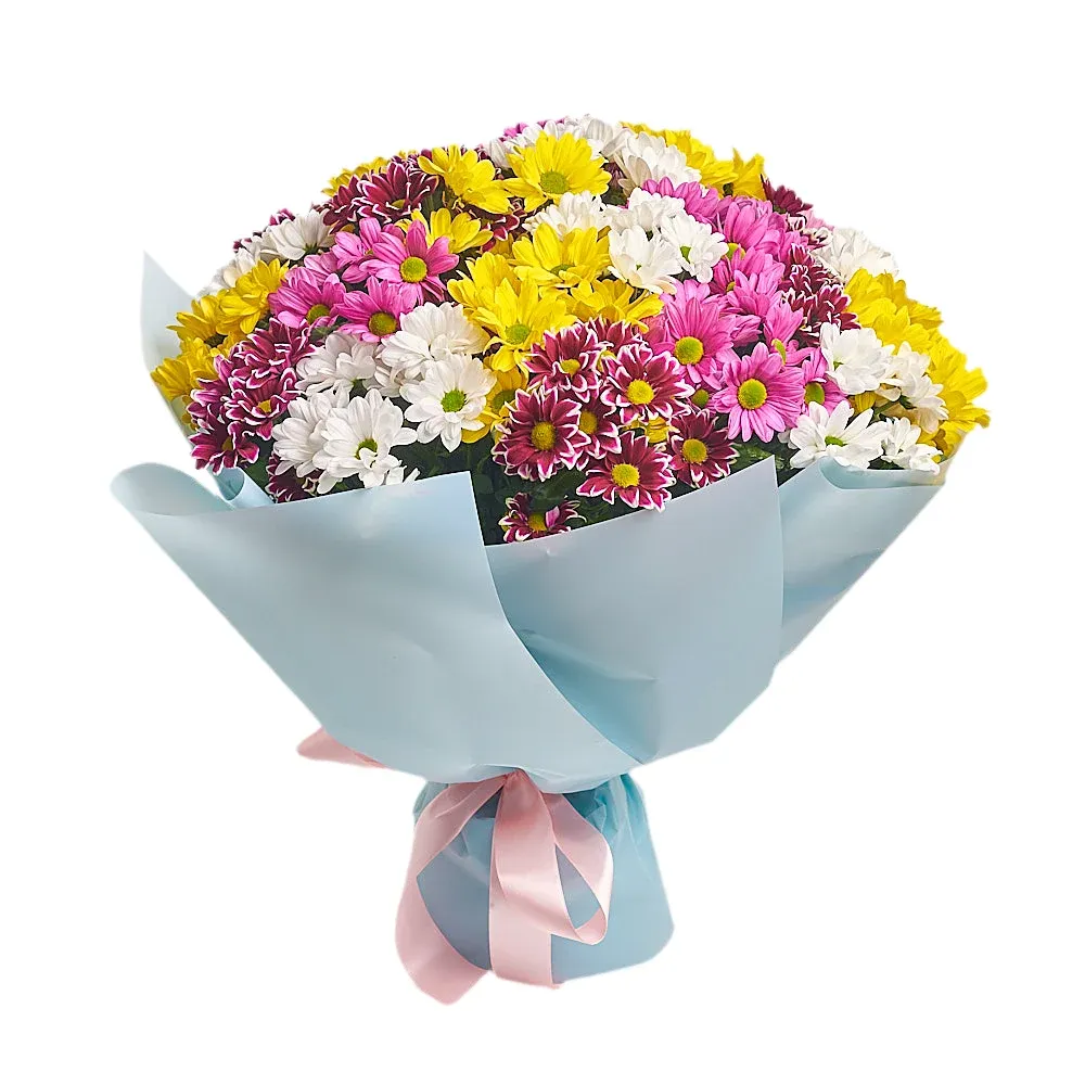 Букет из 25 разноцветных ромашковых хризантем